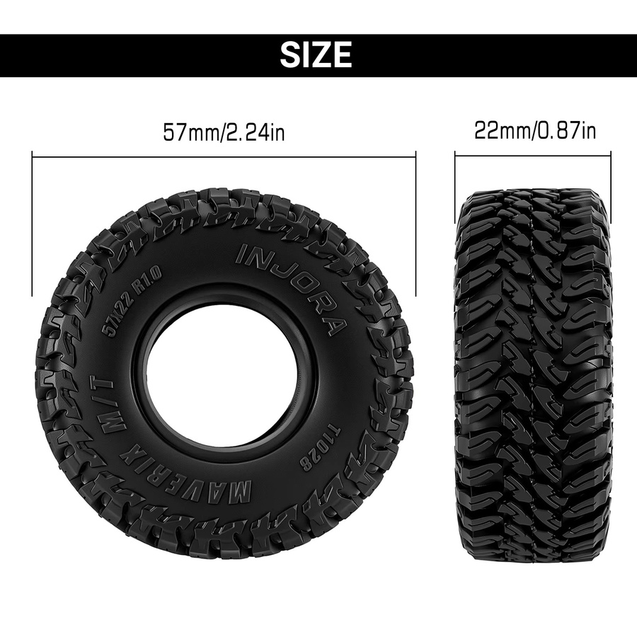 INJORA Maverix M/T Reifen, 57*22mm, 1,0", für 1/18 1/24 RC Crawler - Bild 2