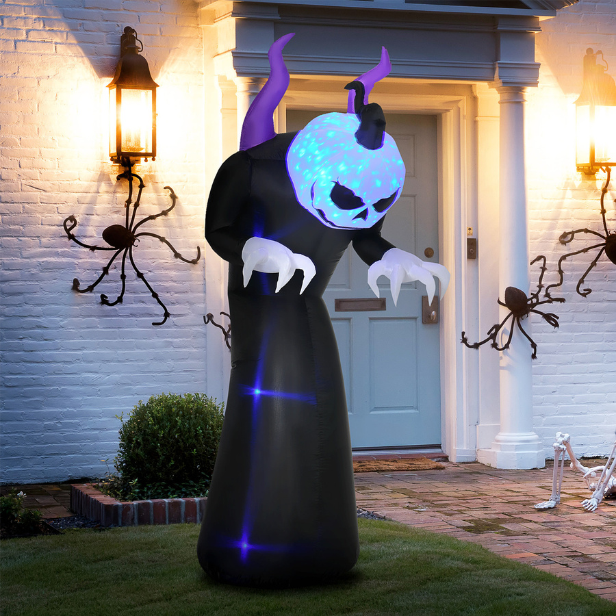HOMCOM Aufblasbares Halloween-Gespenst mit Kürbiskopf und LED-Licht, blau und schwarz, Höhe: 210 cm - Bild 2