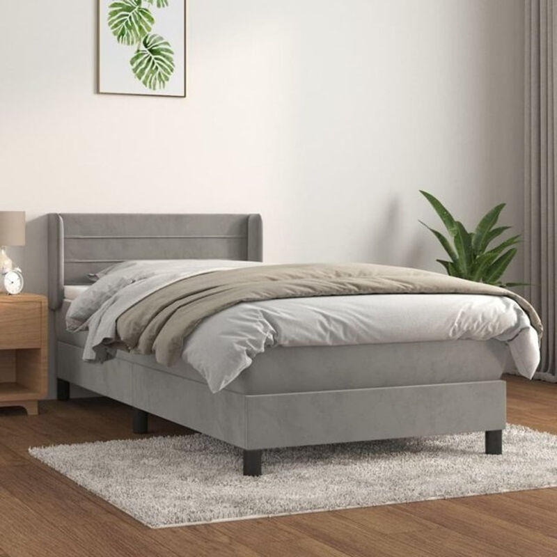 Vidaxl Boxspringbett mit Matratze aus Samt in Grau, B/T/H: 90 x 190 cm - Bild 1