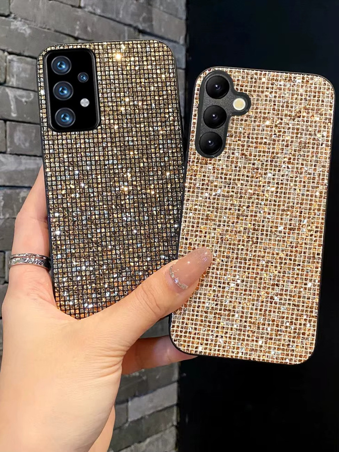 Luxuriöse Glitzer-Goldgitter-Lederhülle für Samsung Galaxy S25 S24 S26 A18 A17 A16 A37 A55 Plus FE Ultra Stoßfeste Weiche Schutzhülle in Gold - Bild 3