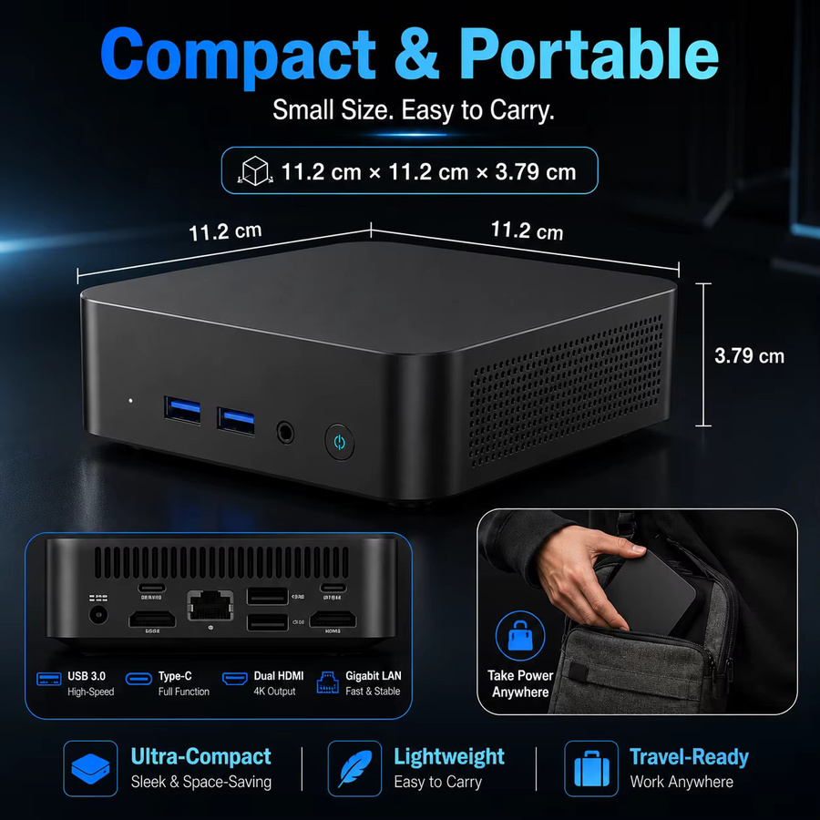 FUCHU Mini-PC mit Windows 11, Intel Core I9-10980HK, 16GB RAM, 1TB SSD, Wi-Fi 6 und Bluetooth 5.2, Schwarz - Bild 2