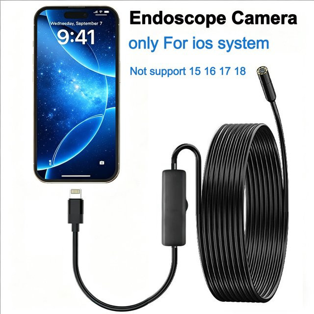 XinFe Endoskopkamera mit 8 LED-Leuchten in Schwarz, 8 mm Durchmesser, für iOS-Systeme - Bild 1