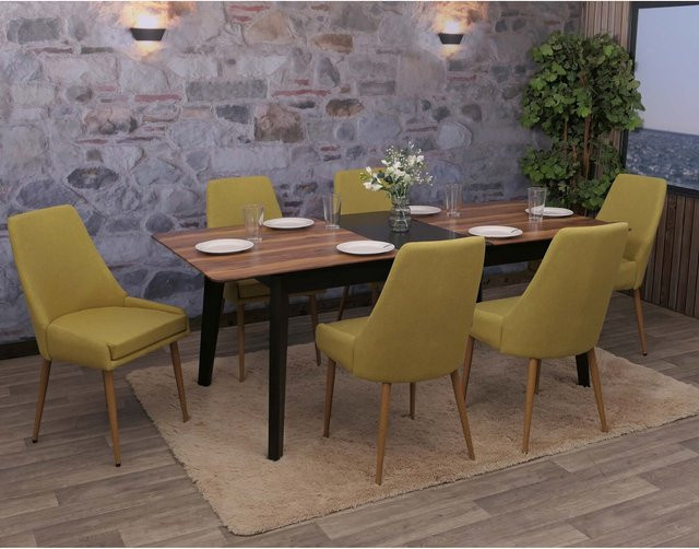 6er-Set MCW Esszimmerstühle O27 im 50er Jahre Design aus Stoff und Metall in Grün - Bild 1