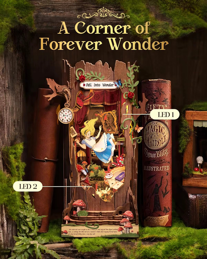 Robotime Rolife Fall into Wonder DIY Book Nook Kit, 3D Holzpuzzle, mit Lichtern, ab 14 Jahren - Bild 2