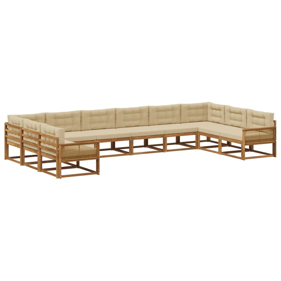vidaXL Outdoor-Sofagarnitur in U-Form aus massivem Akazienholz mit Polstern und Kissen in Natur-Beige - Bild 2