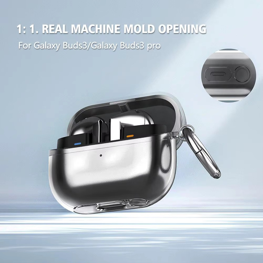 Stoßfeste Silikonhülle für Samsung Galaxy Buds 3 Pro in Transparent oder Purple mit Schalterhaken - Bild 3