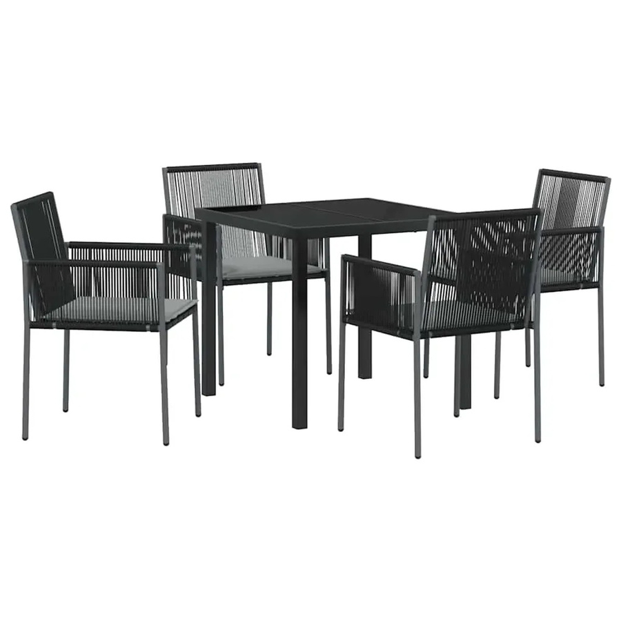 vidaXL Garten Essgruppe 5-teilig aus Poly-Rattan und Stahl in Schwarz mit Sicherheitsglas und wetterfesten Kissen, B/T/H: 80 x 73 x 80 cm (Tisch) und 80 x 73 x 80 cm (Stühle) - Bild 2