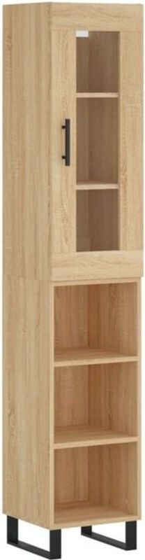 Highboard Vidaxl Sonoma-Eiche in Braun mit Drehtüren aus Holzwerkstoff, Metall und Glas, B/T/H: 34,5 x 34 x 180 cm - Bild 1