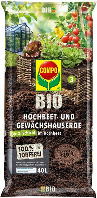 Compo Bio Torffreie Hochbeet- und Gewächshauserde mit Holzfasern, Grünkompost und Rindenhumus - Bild 1