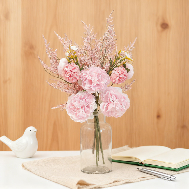 Kahaul Künstliche Pfingstrosen und Gypsophila in Pink für deine Tischdekoration, Brautstrauß und Garten-Deko - Bild 1