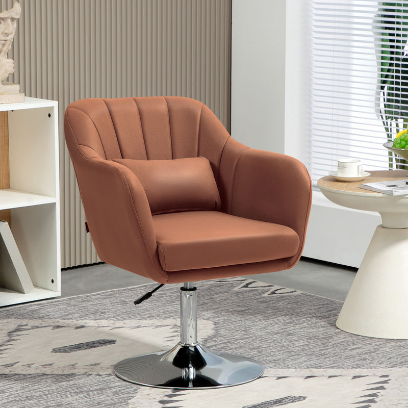 HOMCOM Lounge-Sessel Aosom Relaxstuhl in Braun mit Lordosenkissen, höhenverstellbar und 360 Grad drehbar mit Chrommetallfuß - Bild 2