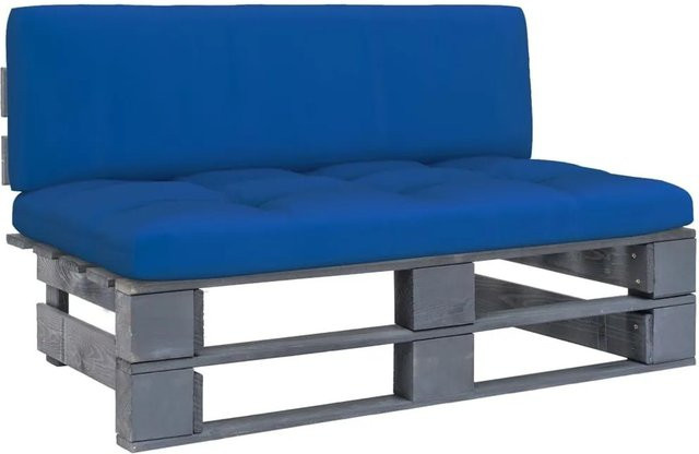 vidaXL Outdoor-Mittelsofa aus imprägniertem Kiefernholz mit blauen Polstern in Grau - Bild 1