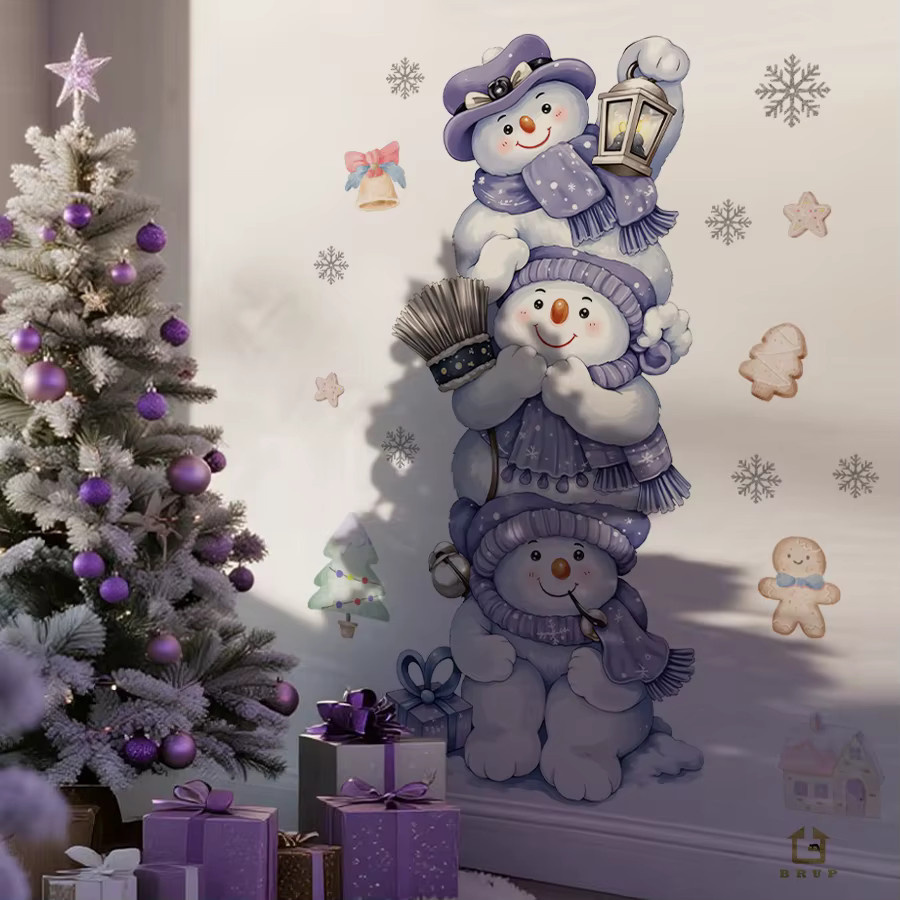 BRUP Wandaufkleber Schneemänner mit lila Hüten für Weihnachtsdekoration aus PVC - Bild 5