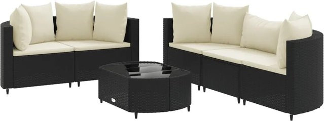 vidaXL 6-tlg Garten-Sofagarnitur in L-Form aus schwarzem Poly-Rattan mit Kissen und Couchtisch - Bild 1