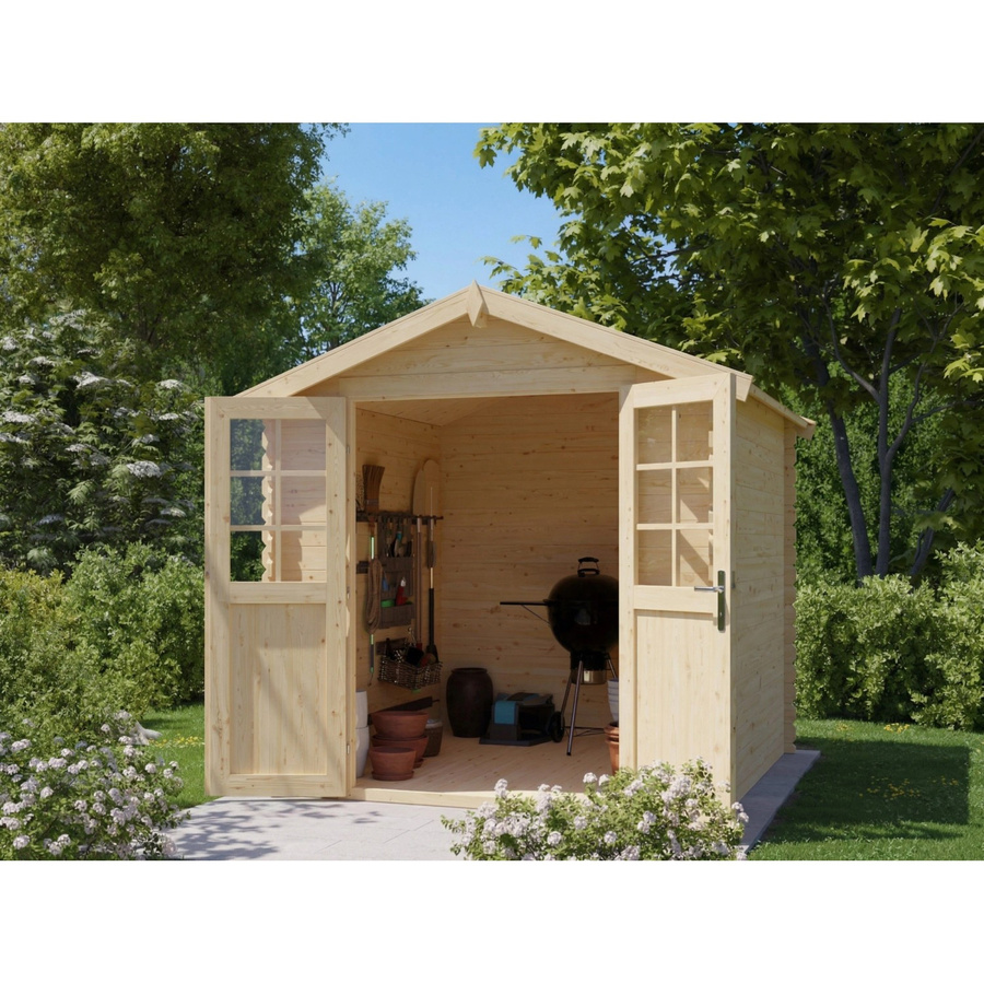 Woodtex Gartenhaus Blockbohlenhaus CA2871 in Braun und Beige, 28 mm Bohlenstärke - Bild 2