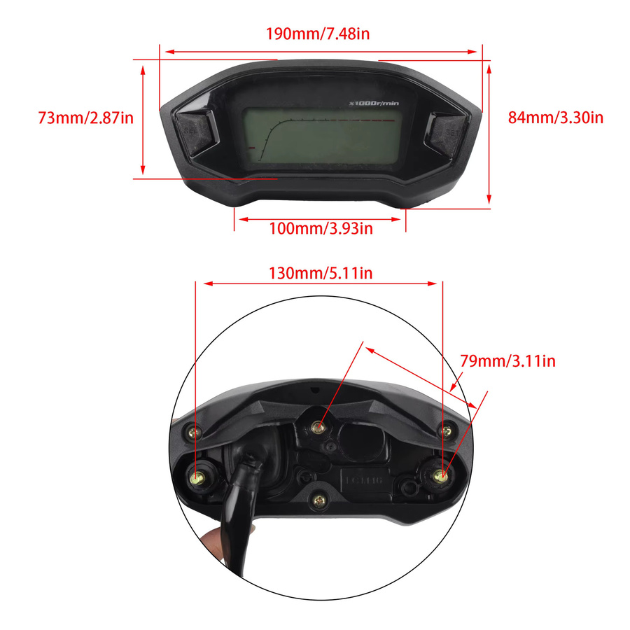 PowerMotor Digitaler Motorrad Tachometer mit LCD-Display und 7 Farben, Schwarz/Mehrfarbig - Bild 4