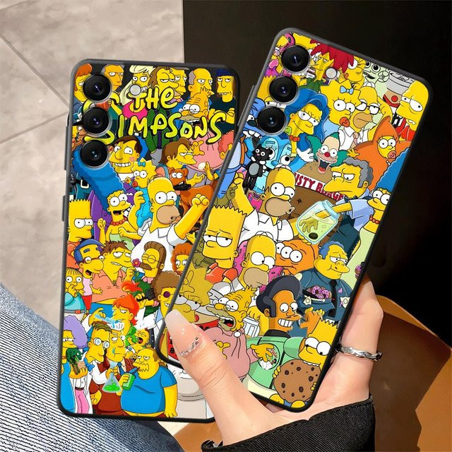 Weiche Handyhülle mit Die Simpsons Cartoon Motiv in Schwarz für Samsung Galaxy Modelle (A05, A70, A40, A16, A06, A17, A50, A20, A13, A15, A04, A12) - Bild 1