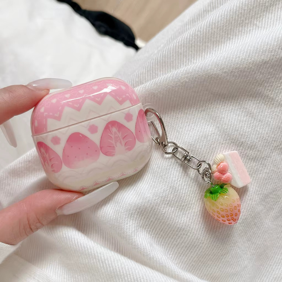 Glänzende Erdbeer-Sahnetorte Schutzhülle für Apple AirPods 1 2 3 4 Pro Pro2 Pro3 in Rosa-Weiß mit Farbverlauf - Bild 2