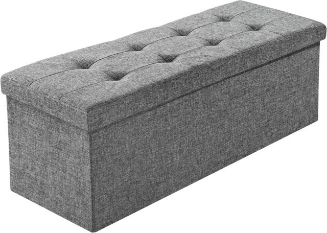 tectake Sitzhocker mit Stauraum, faltbar und gepolstert, Hellgrau, B/T/H: 110 x 38 x 38 cm - Bild 2