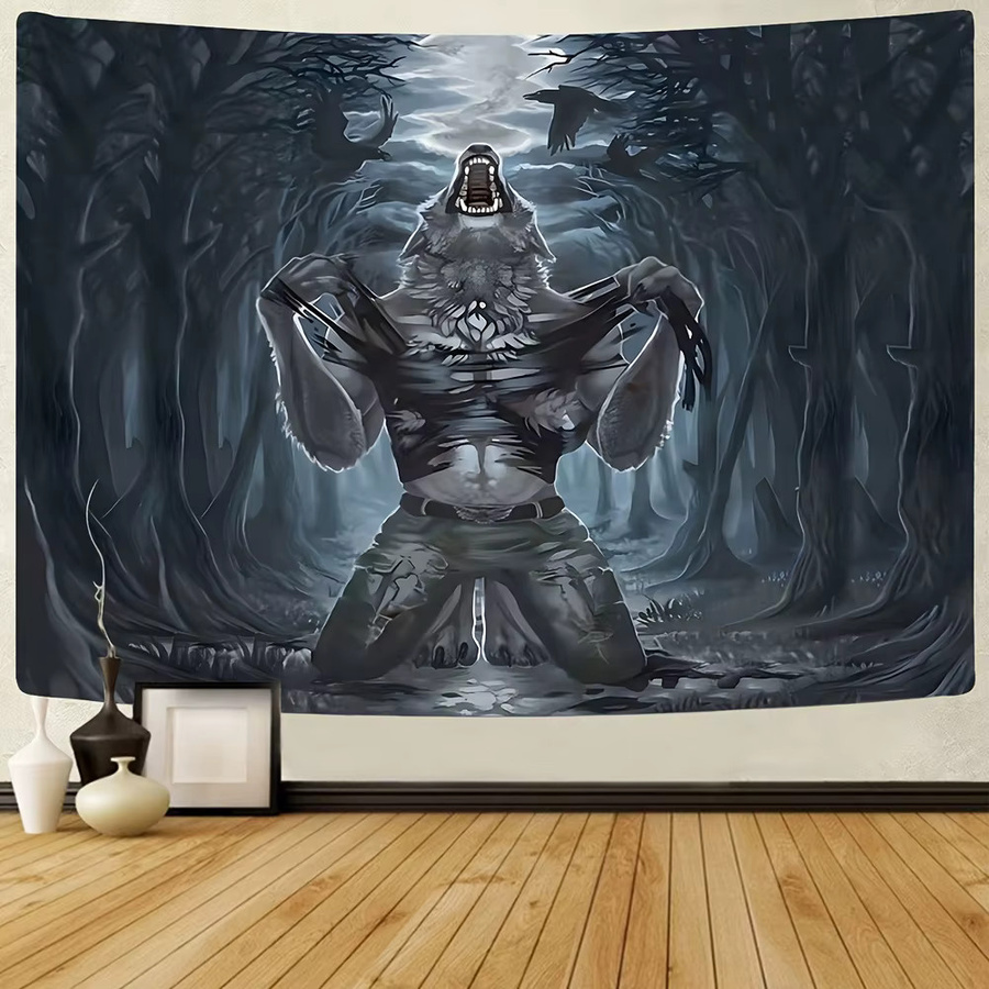VIKAMA Wandteppich Dunkler Werwolf im Gothic-Stil, Grau, Wandbehang als Raumdekoration - Bild 3