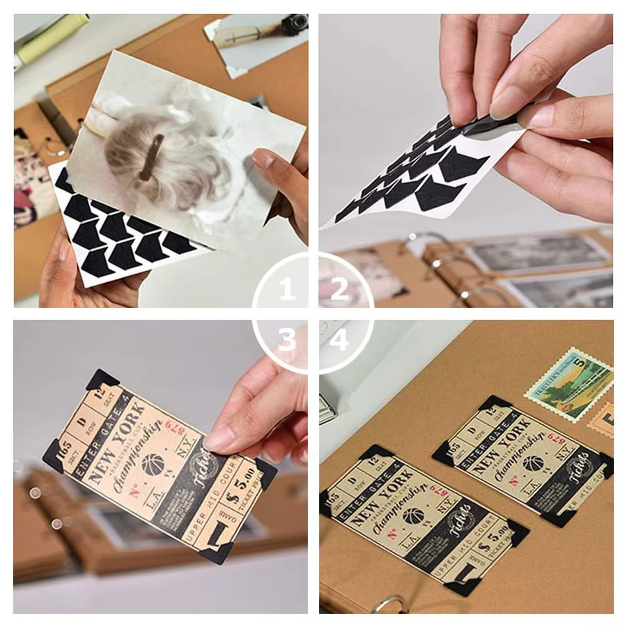 Neevinyl Vintage Eck-Aufkleber aus Kraftpapier in Schwarz für Scrapbooking und Fotoalben - Bild 1
