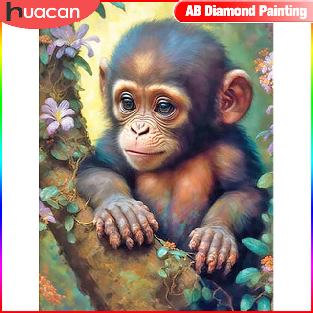 Huacan Diamond Painting DIY Set mit Affe und Blumen Motiv, Mehrfarbig, B/H: 30 x 20 cm - Bild 1