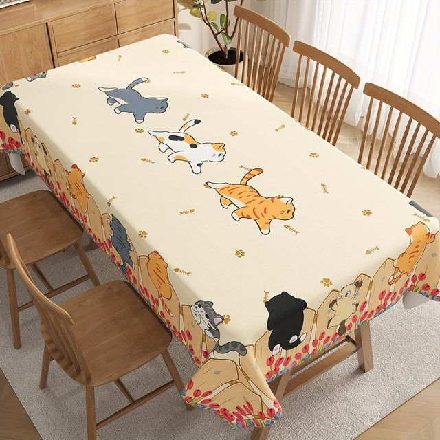 Waschbare rechteckige Tischdecke von JMG Household Supplies mit niedlichem Katzenmuster in Beige, B/T: 90 x 140 cm - Bild 1