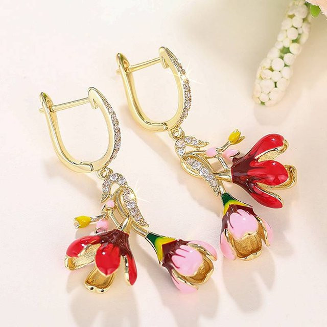 Huitan Ohrringe, bunte Blume, CZ, Damen - Bild 1