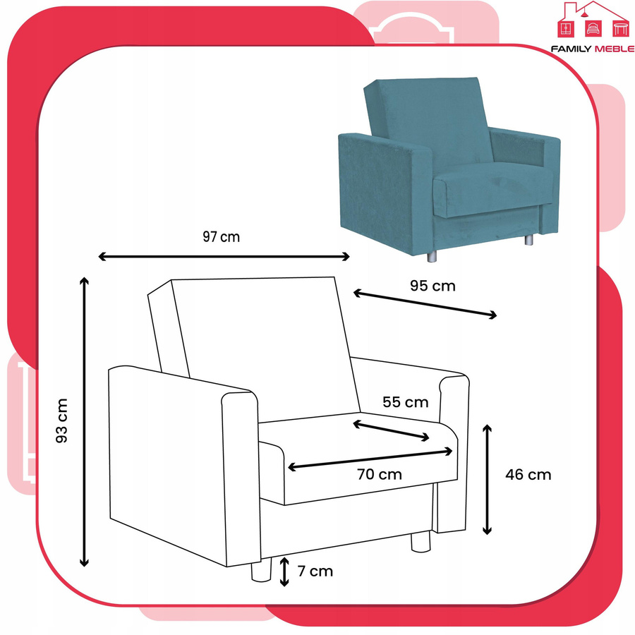 Schlaf-Sofa Klappstuhl Alicja von Family Meble in Blau mit Stauraum - Bild 3