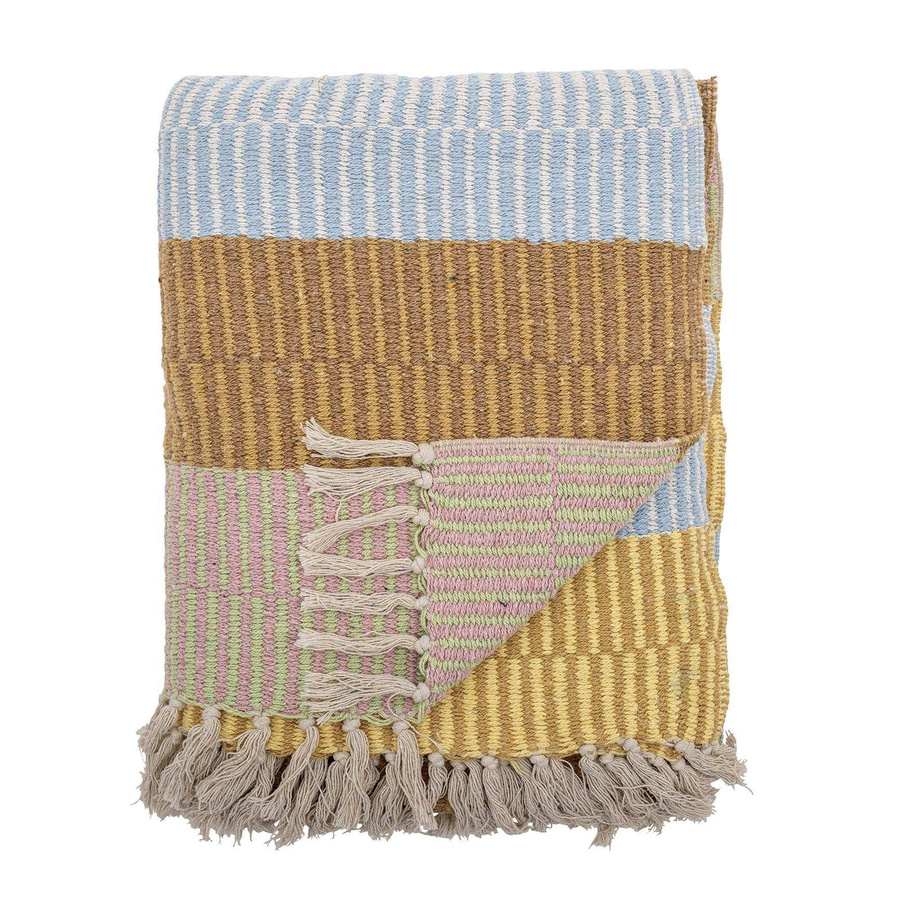 Bloomingville Plaid Isnel aus recycelter Baumwolle in Gelb mit Fransen, B/B: 130 x 160 cm - Bild 1