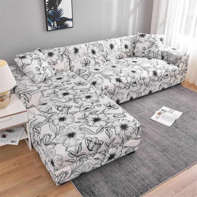 Housmife Elastischer L-förmiger Eck-Sofabezug in Grau für Couch und Sessel, Stretch-Möbelschutz mit rutschfester Oberfläche - Bild 1