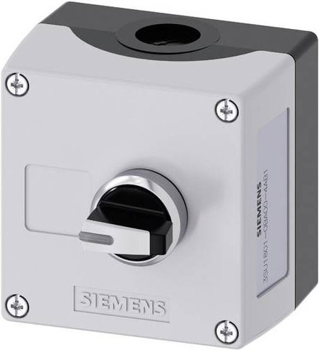 Siemens 3SU1801-0BA00-4AB1 Gehäuse für Bodenbefestigung mit Metall-Frontring und Knebel-Schild in Schwarz und Silber - Bild 1