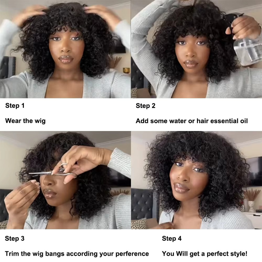 OYM HAIR Pixie-Schnitt Echthaar-Perücke, lockige Wasserwellen, kurzer Schnitt - Bild 5