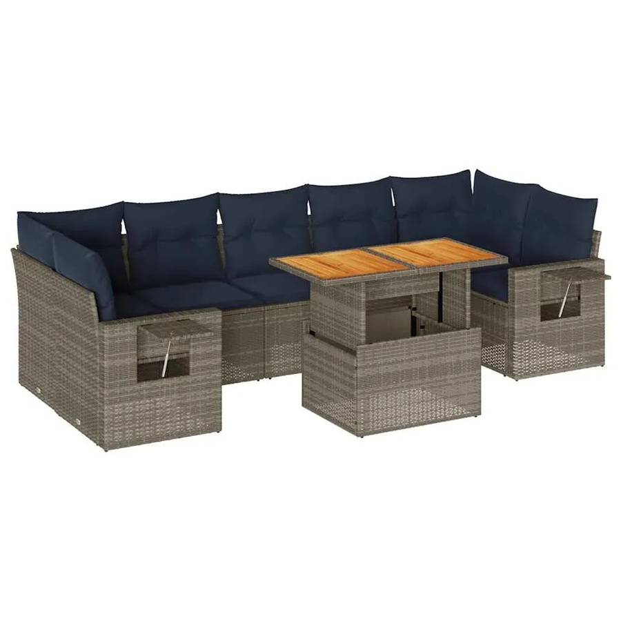 vidaXL 8-tlg. Garten-Sofagarnitur in L-Form aus grauem Poly-Rattan mit Kissen und pulverbeschichtetem Stahlgestell - Bild 2