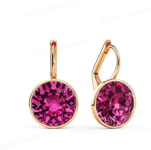 Hängeohrring Damen, Silber, Goldfarbe, Pink, Kristalle - Bild 1