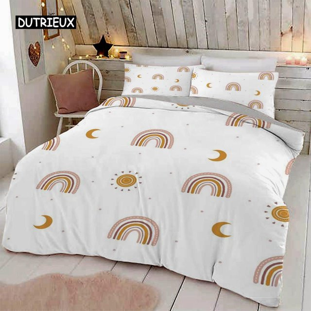 Regenbogen Bettwäsche Set für Kinder und Babys von Binchi Outdoor Product in Pastellfarben mit Kissenbezügen und Reißverschluss, Material Mikrofaser, B/H: 150 x 210 cm und B/H: 135 x 200 cm - Bild 1