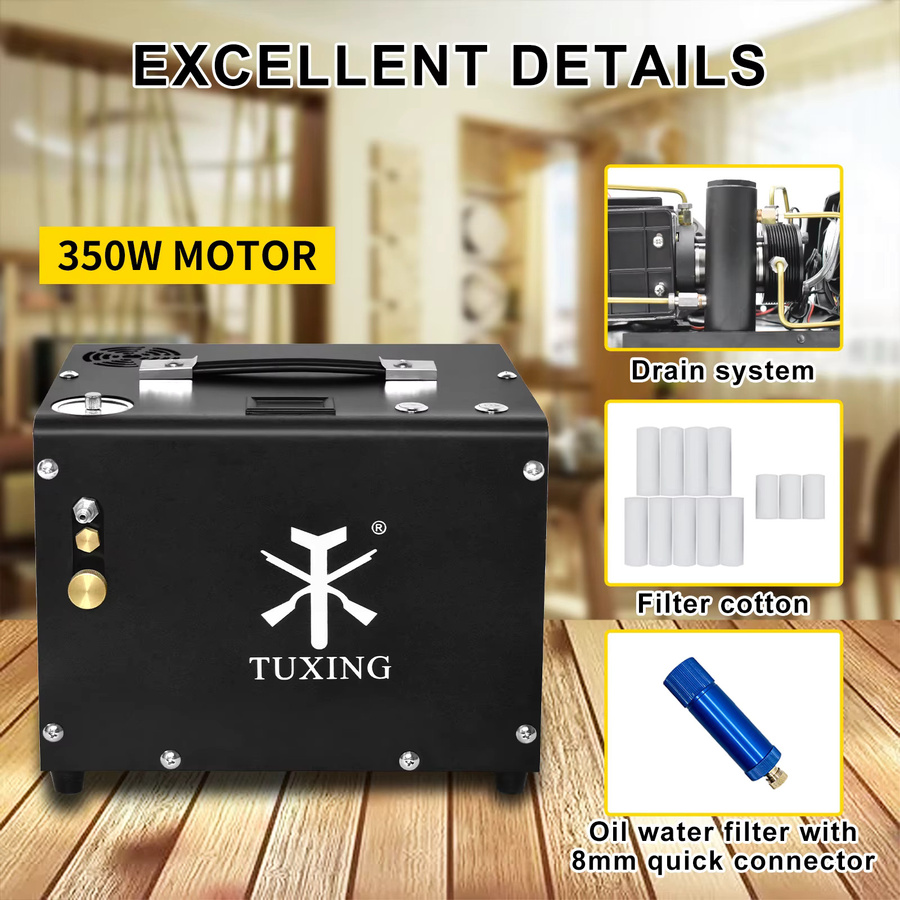 TUXING Elektrischer PCP-Luftkompressor TXET064 mit Set-Druckfüllung für Tauchen und Luftgewehre, Schwarz, 4500 Psi - Bild 3