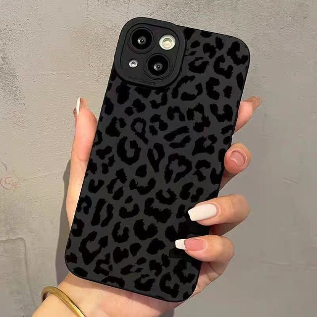 Schwarze matte TPU-Telefonhülle mit Leopardenmuster für Apple iPhone (kompatibel mit iPhone 17 Pro Max bis iPhone 7/8) - Bild 1