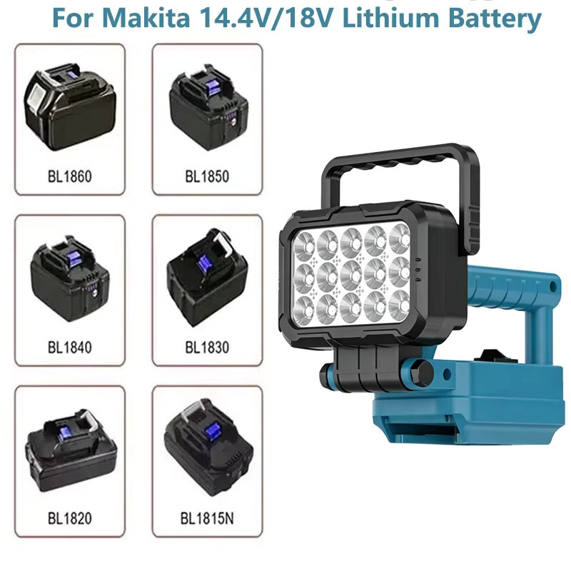 Makita Kabellose LED-Arbeitsleuchte in Schwarz für 14,4–20 V Li-Ionen-Akkus mit USB-Haken und verstellbarem Winkelgriff - Bild 1