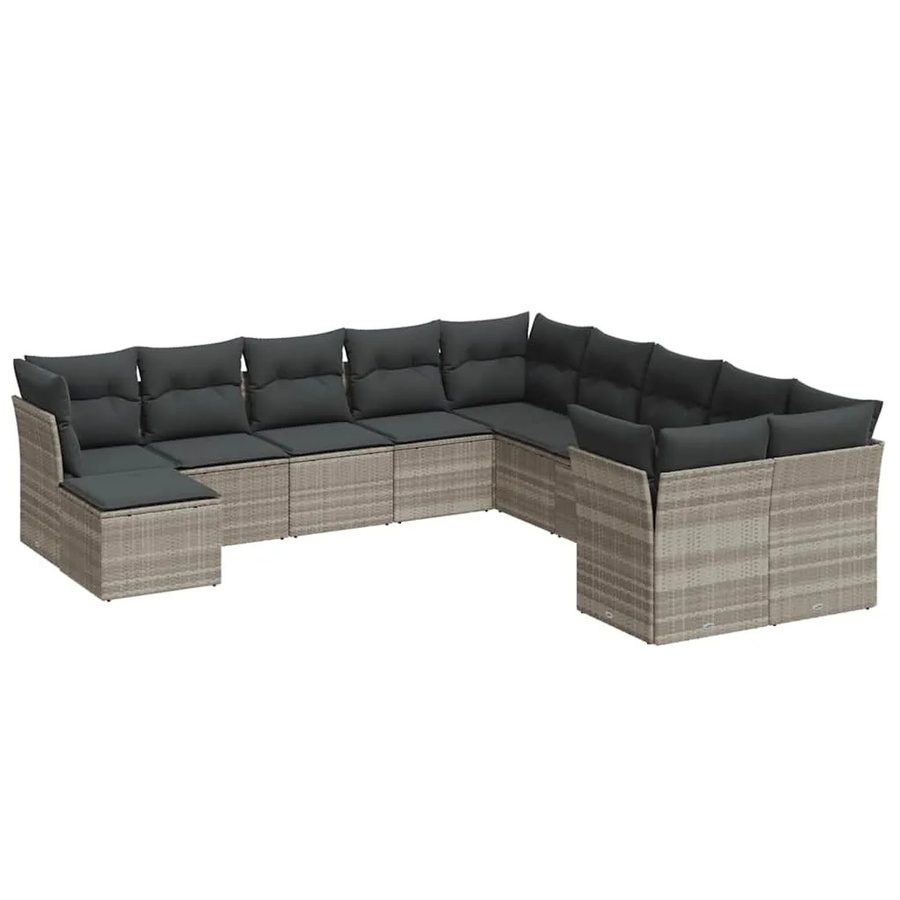 vidaXL 11-tlg. Garten-Sofagarnitur in L-Form aus Poly-Rattan mit Kissen, Hellgrau - Bild 2