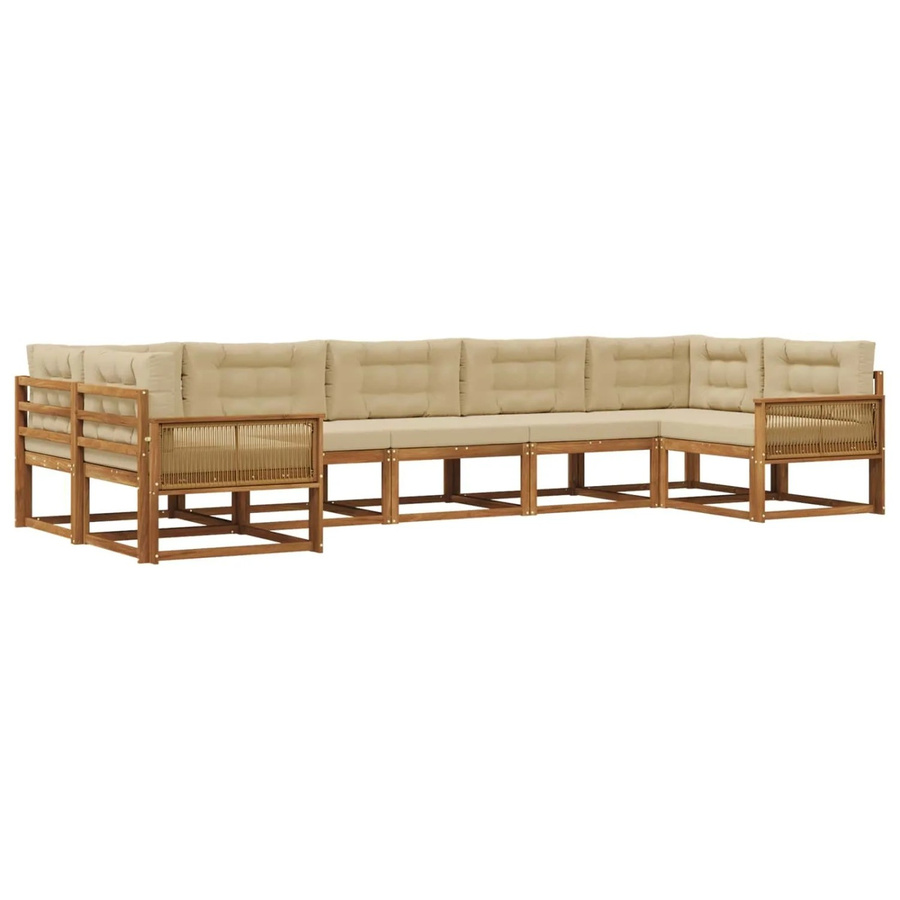 vidaXL Outdoor-Sofagarnitur in L-Form aus massivem Akazienholz mit Kissen in Natur und Beige - Bild 2