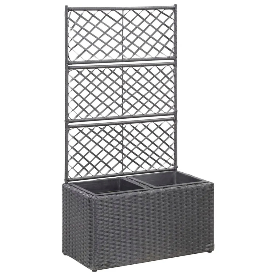 DELUKE Rankkasten ELOT Pflanzgefäß aus Poly Rattan in Schwarz mit 2 Töpfen und Rankhilfe, H x B x T: 107 x 58 x 30 cm - Bild 2