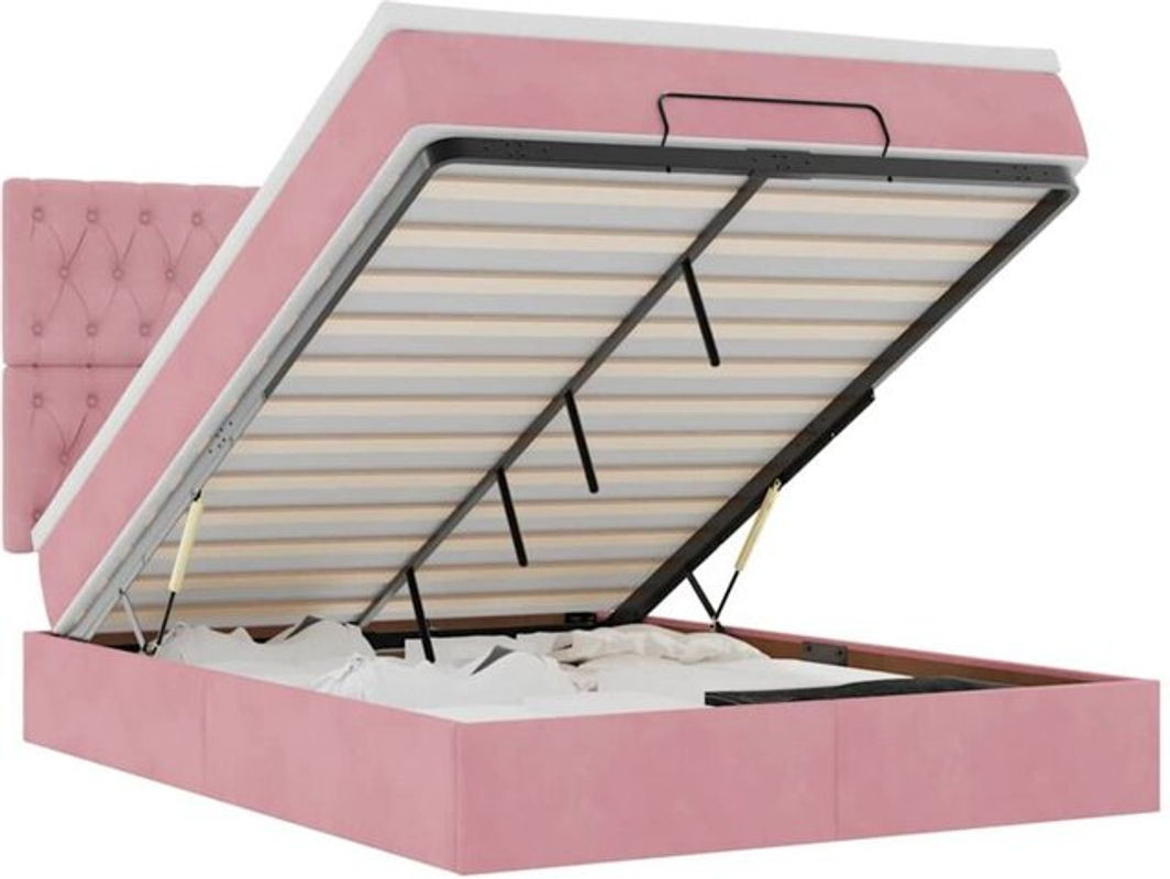 Vidaxl Ottoman Polsterbett mit Matratze aus Samt in Rosa, B/T/H: 140 x 200 x 128 cm - Bild 1