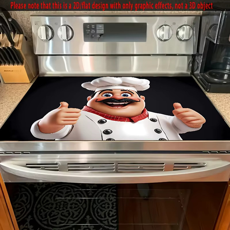 VIKAMA Cartoon Chef Herdschutzmatte und Entwässerungspad für Ofen und Waschmaschine, Mehrfarbig - Bild 4