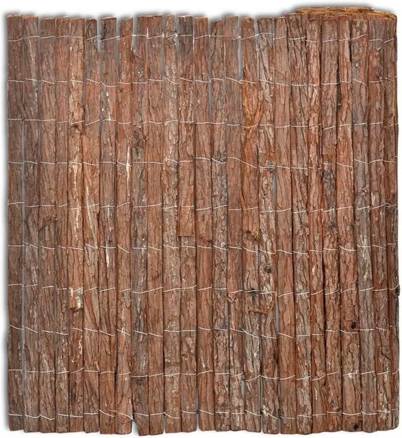 vidaXL Rindenzaun aus Holz in Braun, Breite: 400 cm, Höhe: 100 cm - Bild 1