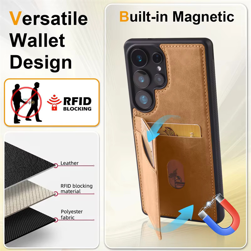 Stoßfeste Leder-Brieftasche als Handyhülle für Samsung Galaxy S25 S24 S23 S22 S21 Ultra Plus mit Kartenfach in Blau und Braun - Bild 5