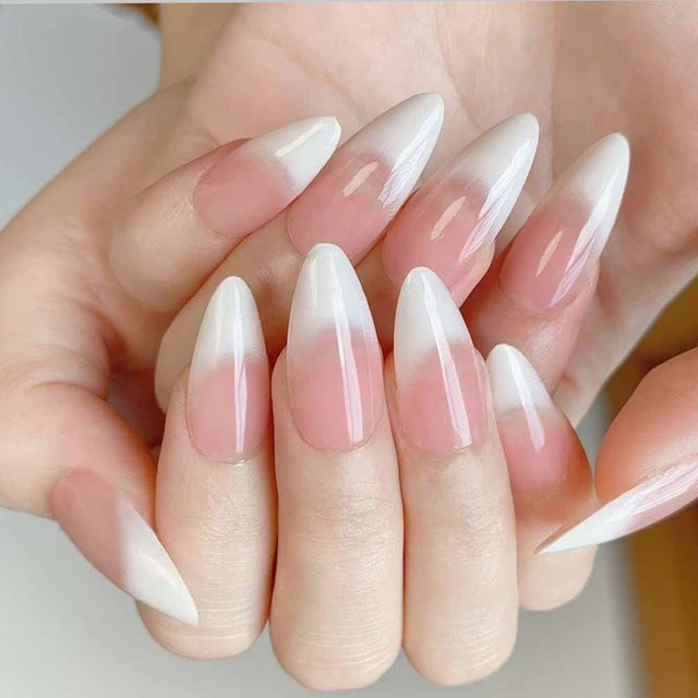 HotPress Fake Nails, Ombre Pink, French Almond, 24 Stück, Glänzend - Bild 1