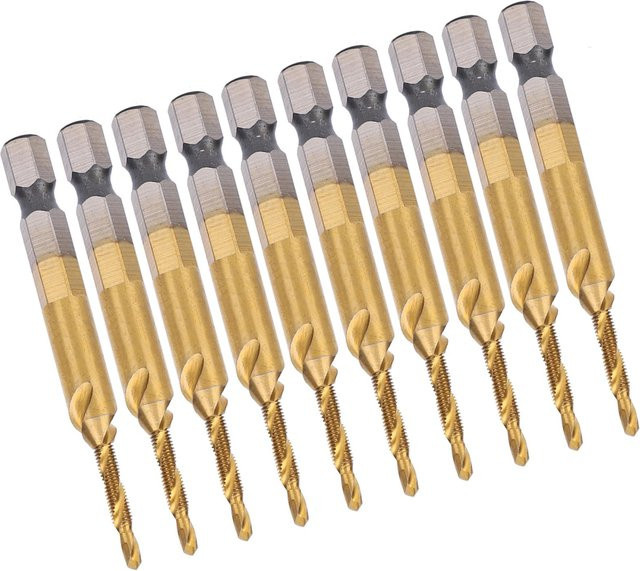 Koogeelife Gewindebohrer Set aus HSS mit Spiralnuten und Sechskantschaft, 10 Stück, Gold, M3 bis 2,5 mm - Bild 1