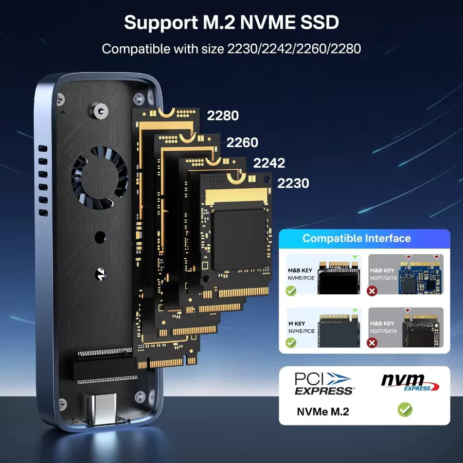 ACASIS M.2 NVMe SSD-Gehäuse mit Kühlventilator und USB-C Anschluss für 2280/60/42/30 SSDs - Bild 5