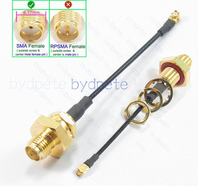 U.FL auf SMA-Buchse RF137-Koaxkabel-Pigtail mit wasserdichter Mutter in Gold - Bild 1